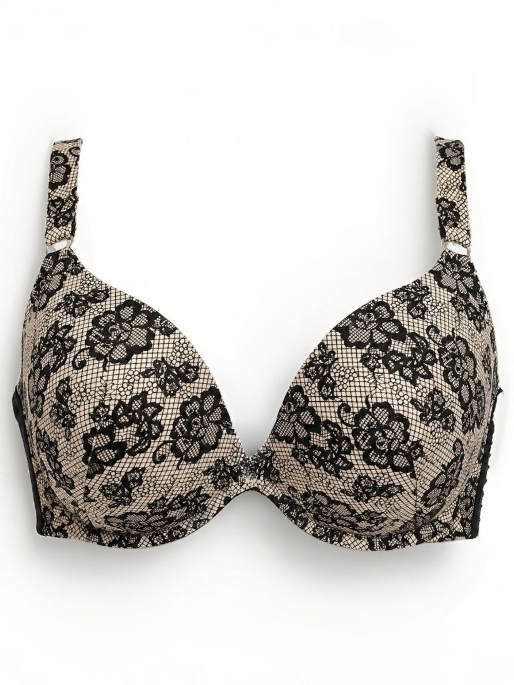 Ambrielle Mystique Convertible Bra 36DDD Underwire Black Beige Lace Plunge Lined